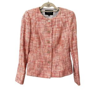LAFAYETTE 148 Buttoned‎ Tweed Blazer Pink Sz2